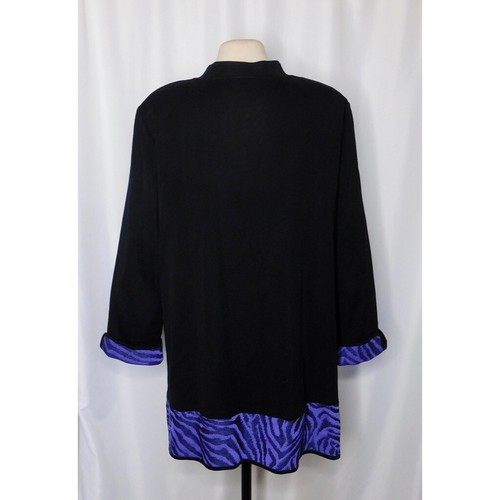 MING WANG Black Purple Knit Cardigan Zebra Knitwear Longline Career Size 2X - Picture 5 of 10