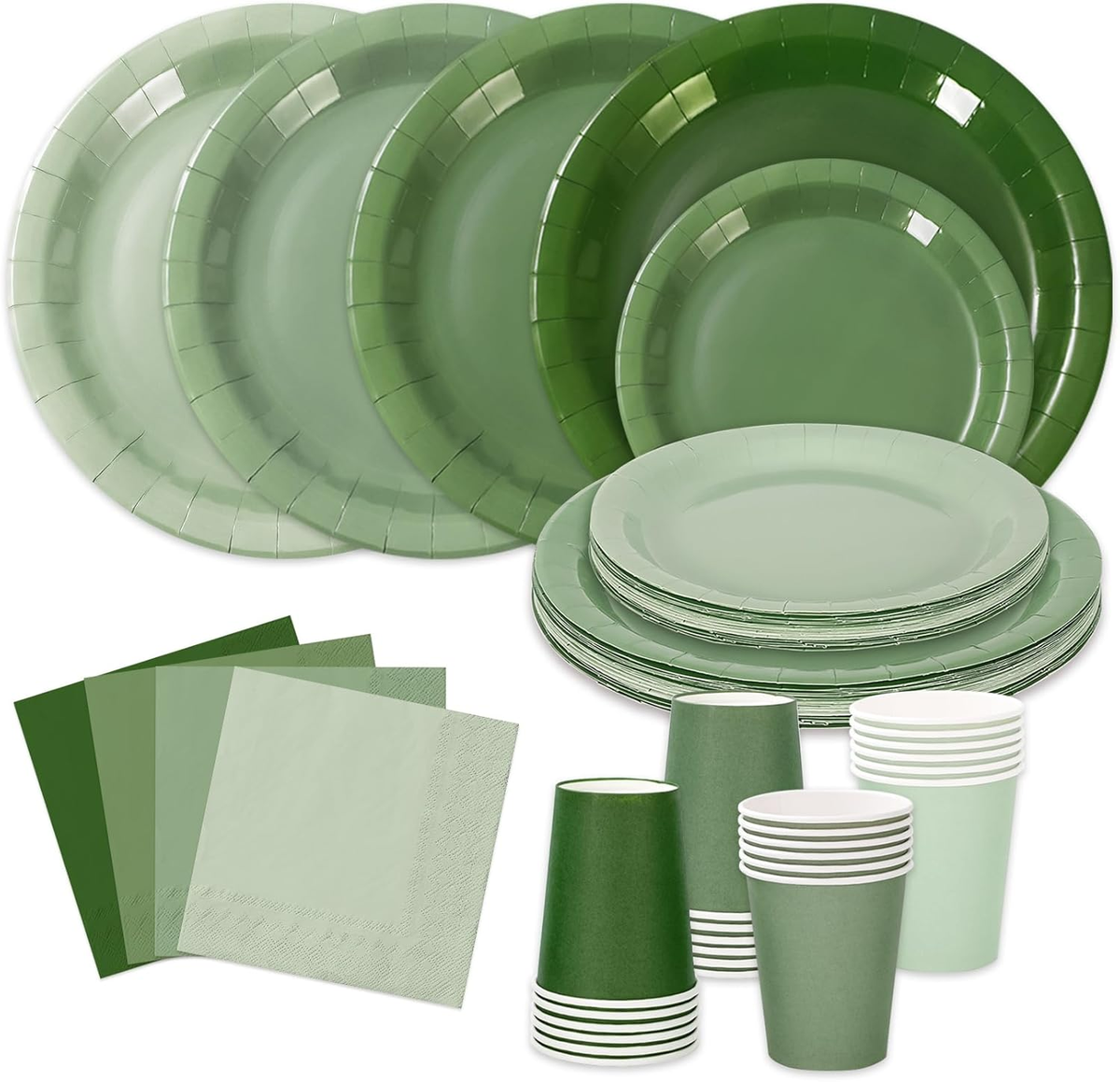 96Pcs Sage Green Tableware Set Serves 24 Gradient Green Disposable  Dinnerware 24