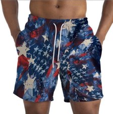 Men's 3D Print Independence Day Swim Trunks Swimming Surfboard Beach Shorts NWON