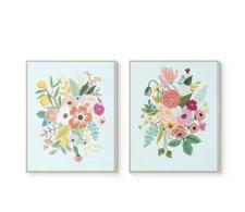 24"x30" Garden Party Framed Mint Canvas Wall Art - Set of 2 - Rifle Paper Co.