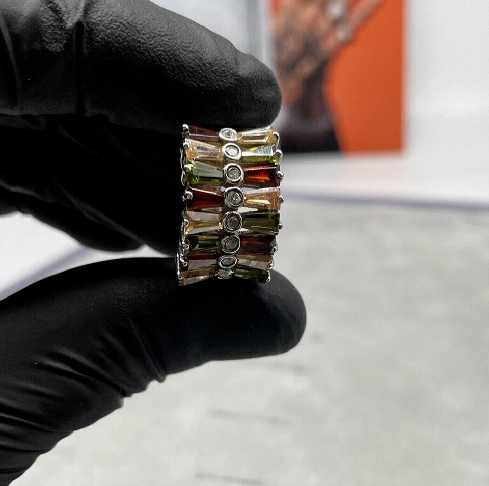 Anello Donna Argento 925 cristalli baguette multicolor 8,95G Misura 16 elegante. - Immagine 4 di 4