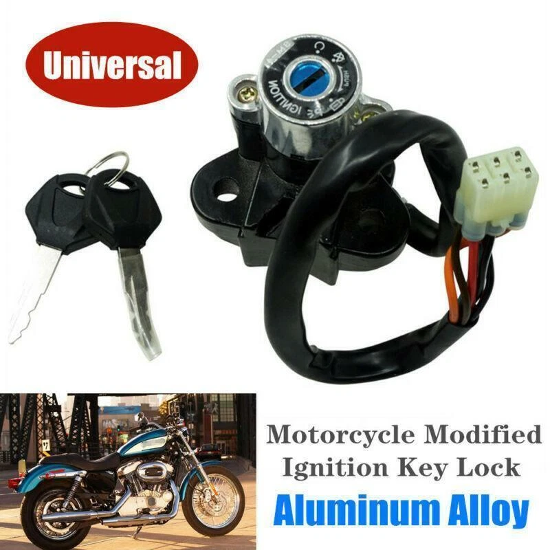 Universal Motorcycle Modified Ignition Key Lock Set Switch CNC Aluminum Alloy - Image 3 of 4