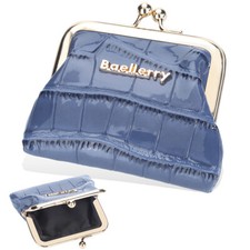 Women's Leather Metal Frame Clasp Zipper Coin Change Purse Ladies Mini Wallet US