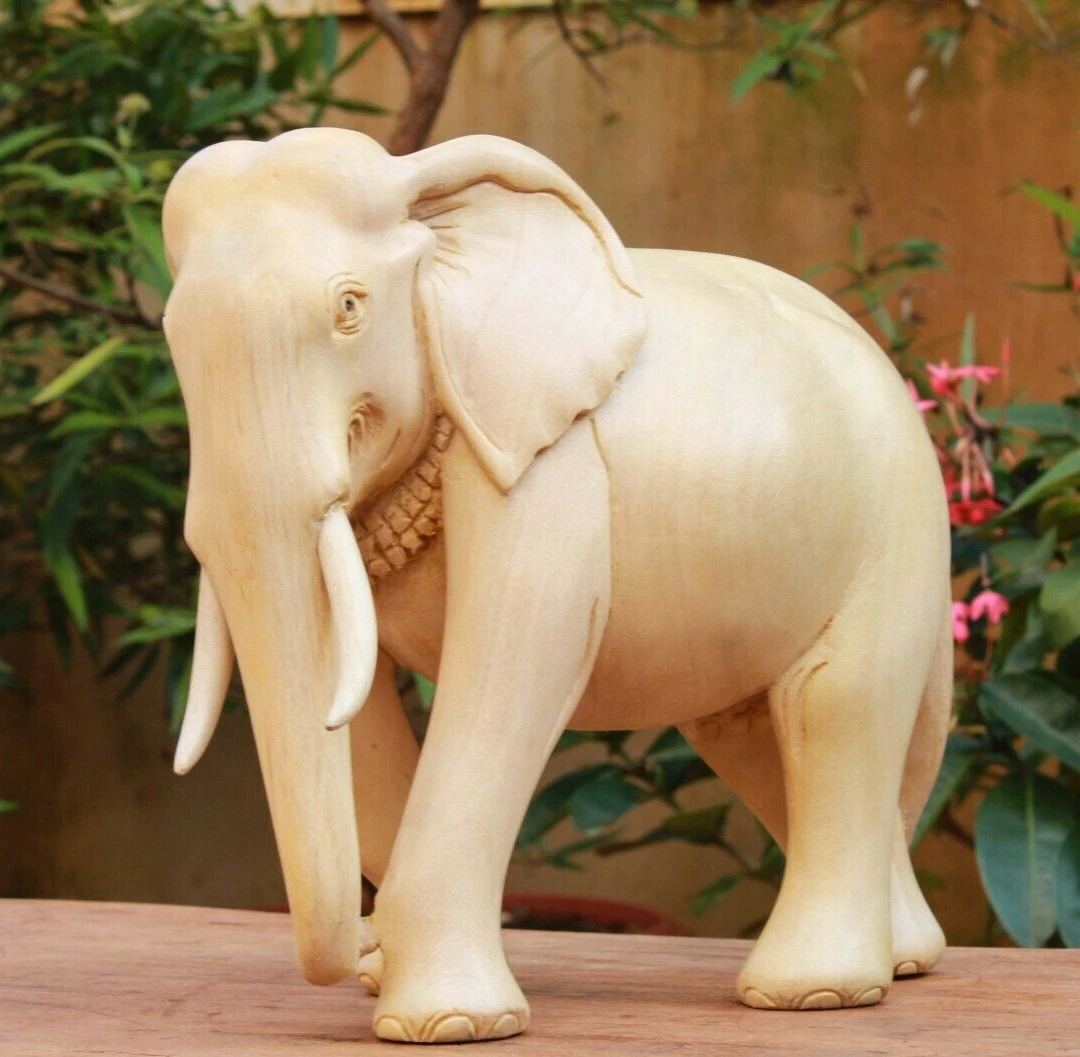 White Elephant Statue Wooden Airavata Sculpture Airavat Animal Home Decor  Rare | eBay