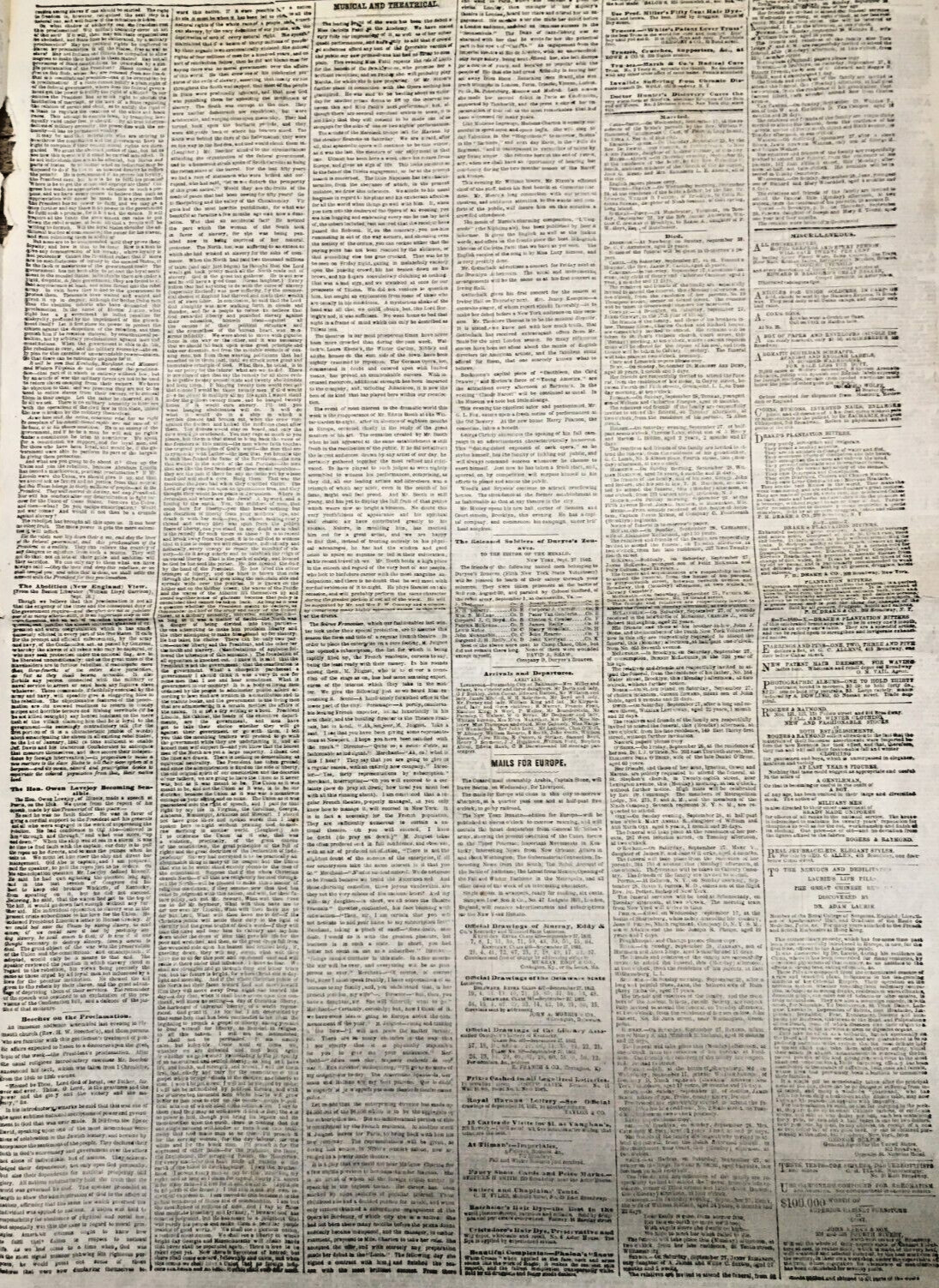 1862 Civil War New York Herald Newspaper dated Sept. 29, 1862