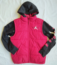 Air Jordan Puffer Vest Jacket Hoodie Layered Jumpman Therma-Fit Red Black Boys L