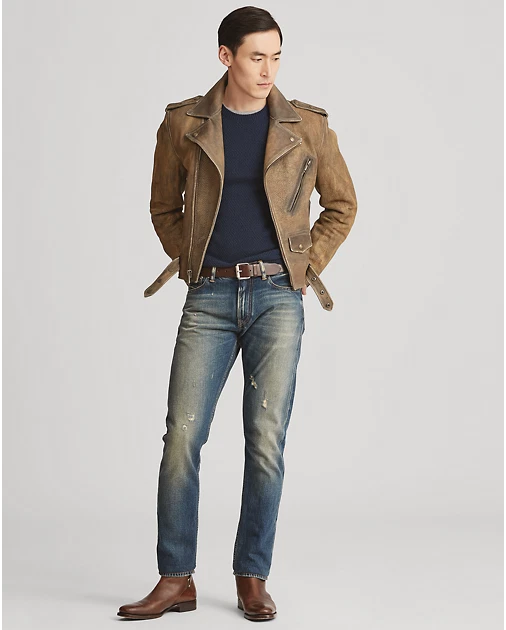 $3,495 Ralph Lauren Etiqueta Púrpura Hombres Delgada Cuero Cerrado Motociclista Moto Chaqueta Foto 2 de 4
