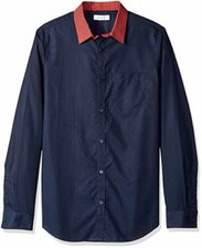 Calvin Klein Men's Stretch Cotton Button Down Shirt, Sky Captain, 2X-Large