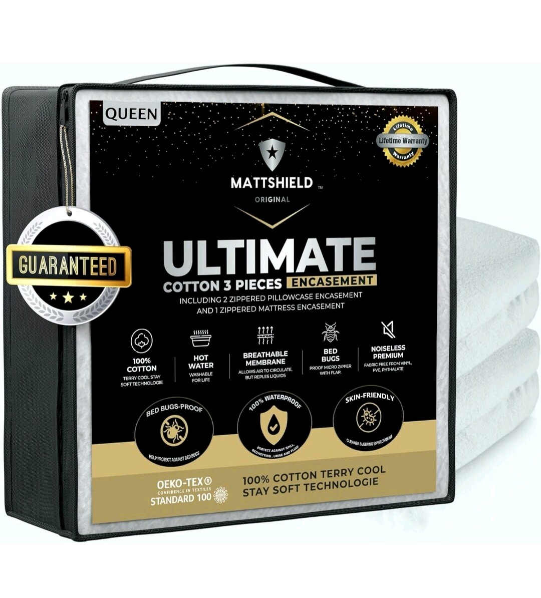 MATTSHIELD ULTIMATE 3-Piece Kit  Bed Bug-Proof QUEEN Mattress Cover Encasement