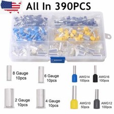 390Pcs 2 4 6 8 10 12 14 16AWG Wire Ferrules Kits Crimp Terminals Connectors Kit