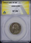 1932-S Washington Silver Quarter VF35 ANACS Toned