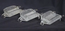 3 Vtg Glass Ashtray Lot Wheelbarrow Clear Mid Century Modern MCM Set 5.5" Long