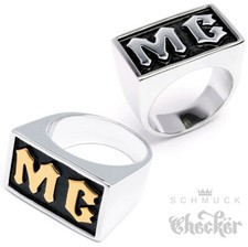 MC Bikerring Massiv Edelstahl Motorrad Motorcycle Club Silber Gold Ring Rocker