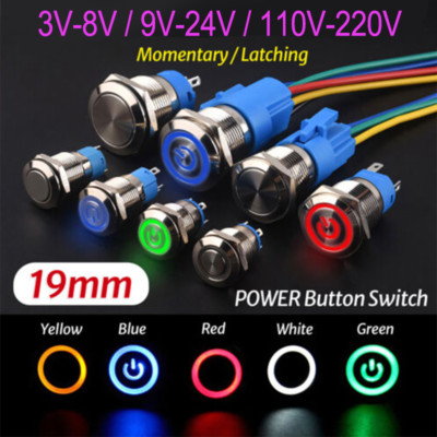 Ø 19mm SmartSwitch 5V 12V 220V / 5A IP66 LED beleuchtet POWER Taster Schalter