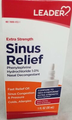 Leader Extra Strength Sinus Relief Nasal Spray Decongestant 1 FL OZ Pack of 12