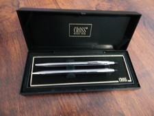 Vintage Silver Cross Ballpoint Pen and Pencil Set with Case