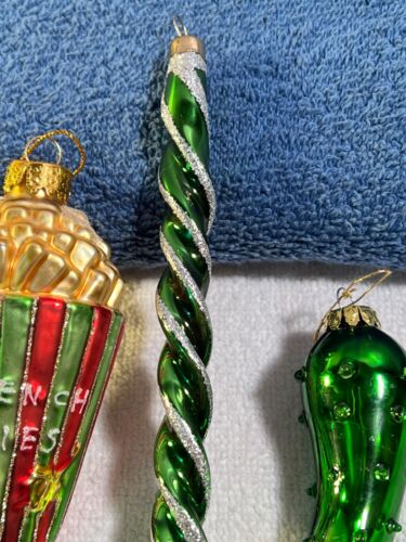 Christmas ornaments set of 3 glass twist icicle french fries & pickle PO5372 - Bild 3 von 8