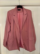 In The Style Women’s Double Breasted Longline Blazer Jacket- Size 14- Pink