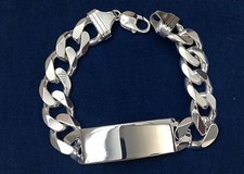 Solid 925 Sterling Silver Men's Cuban link ID bracelet 15mm 9” Free engraving