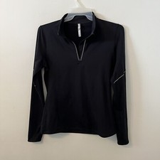 Fabletics Black Pullover Performance Jacket Size L Thumb Holes Zip Pocket Gym