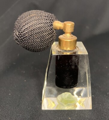 Jane Art Perfume Bottle Lucite w/Atomizer Empty Green Rose Inside Vintage