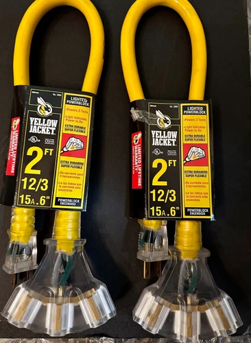 2 Pack - 3 Outlet 12/3 HD SJTW ContractorGrade Yellow Jacket 2882 Extension Cord