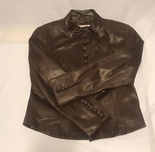 Doncaster Signature Brown Metallic 100% Leather Button Detail Jacket Sz 10