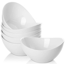 19 Ounces Ceramic Serving Bowls, Sturdy Porcelain White Oval Salad Bowls, Stacka
