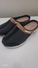 Easy Spirit Women's Travelport Slip-On Mules Blue Canvas Nautical Look Size 7W