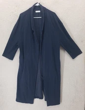 Oak + Fort Duster Jacket Womens Medium Navy Open Front Lightweight Pocket Coat