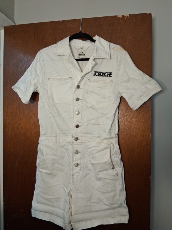 Jordache Vintage Co. Jeans Jumper Jumpsuit Shorts XS/XCH Button Up White