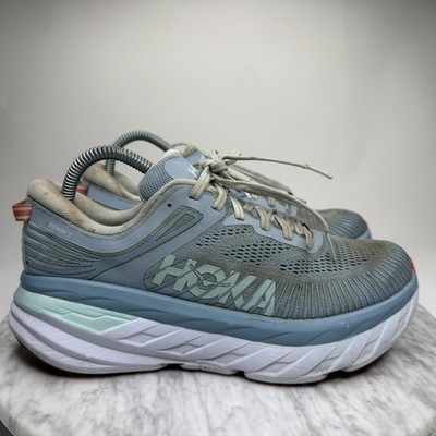 Hoka One One Bondi 7 Blue Fog/Orange Running Shoes Women's Size 8.5 NO INSOLES