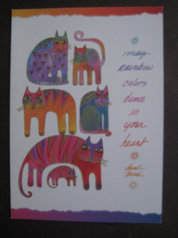 UNUSED 1990s vintage greeting card Laurel Burch BIRTHDAY "Fantastic Felines"