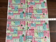 Christmas Cotton Fabric 1 Yard Songs phrase Pink Green Blue Winterscapes