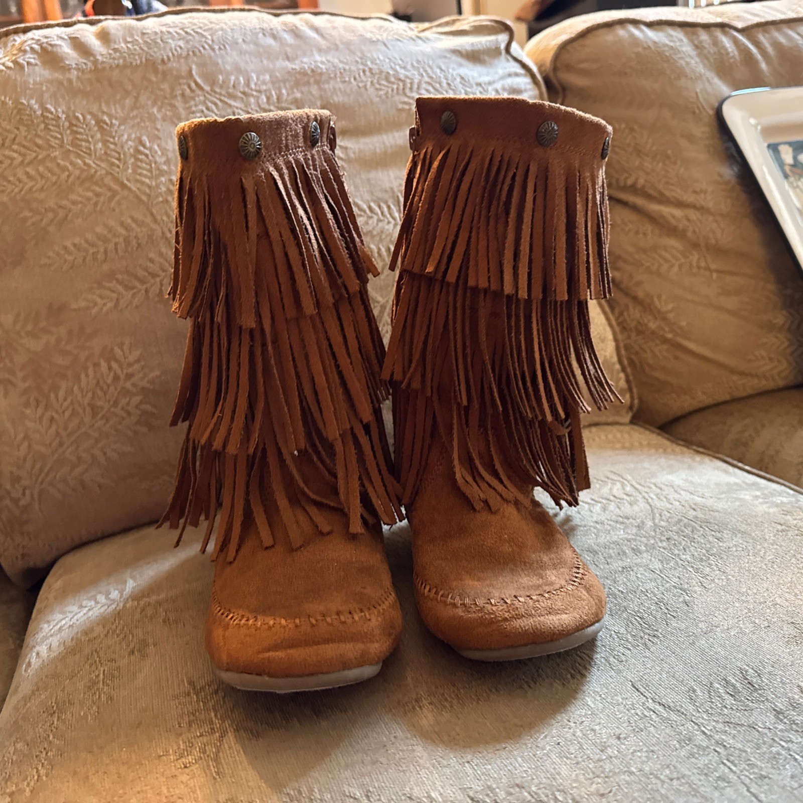 Mudd Girls Size 4 Med Tan Brown Fringe Boots