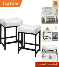 Off-White 24” Modern Backless Bar Stools Set of 2 with Saddle Cushion