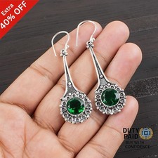 Valentines Deal Natural Green Emerald Sterling Silver Dangle Earrings Jewelry