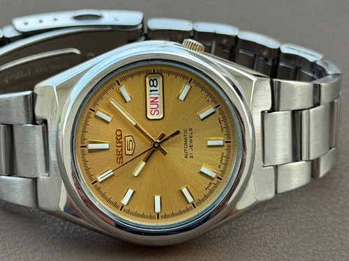 Seiko 5 Automatic 37mm Jumbo Silver Dial Day-Date 7S26 Vintage Men’s Watch S-143