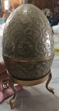 Large Cloisonne Brass Antique Vintage Empty Egg Brass Stand Display Collectible