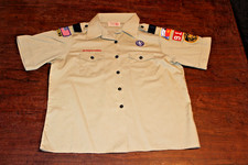 Boy Scouts of America BSA Women's Shirt Tan Large  L  38-40 Sewn Patches