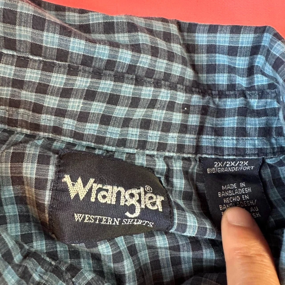 Camisa Western Vintage Años 90 Wrangler Perla A Presión Cuadros Manga Corta Camisa Abotonada Foto 4 de 4