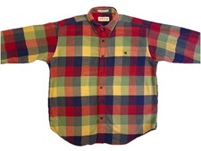 Orvis Men's Cotton Long Sleeve Plaid Button-Up Flannel Size XL RED ORANGE BLUE