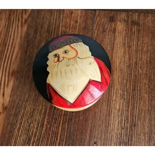 Christmas Santa Claus Round Wooden Trinket Jewlery Stash Box Hand Painted 1993