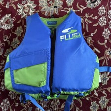 Fluid Aquatics Youth Life Jacket/Vest 50-90 Lbs USCG Approved Green/Blue
