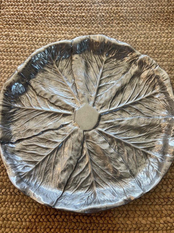 Vintage Wilton Armetale Metal Bruce Fox  14.5"  Serving Platter Cabbage Leaf