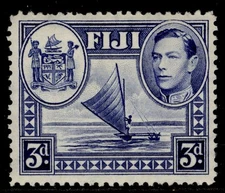 FIJI GVI SG257a, 3d blue, M MINT. Cat £800. Spur on Arms Medalion