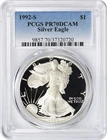 1992-S American Silver Eagle Dollar PR70DCAM PCGS Proof 70 Deep Cameo