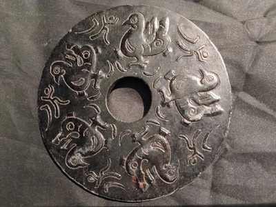 Good Quality 4.2'' Chinese Black Jade *Figures & Phoenix Relief* 2Faces Bi LL139