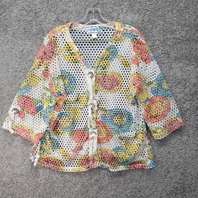 Mirror Image Womens Mesh Open Knit Cardigan Top Abstract Print Multi Color L