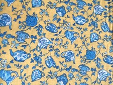 Vtg YELLOW & BLUE TEAPOTS Concord Fabric The Kesslers Cotton Quilt 1 + yds